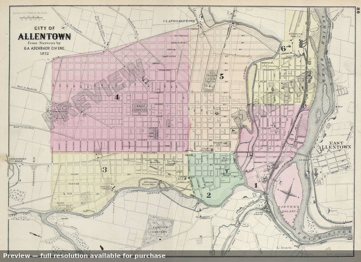 Antique map: Allentown, 1872, 1872