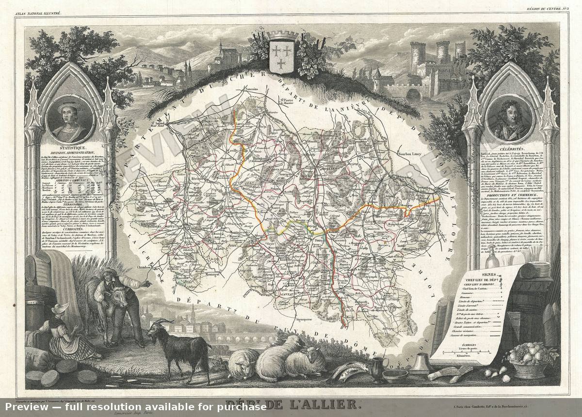 Antique map: Allier, 1852