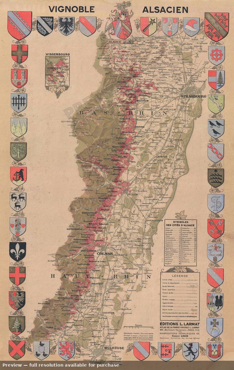 Antique map: Alsace, 1949