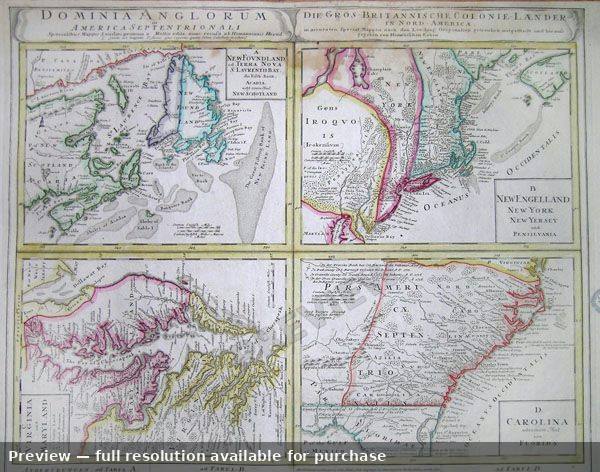 Antique map: Amer English, 1740