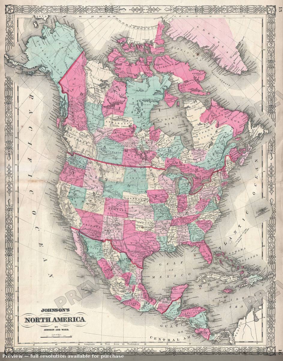 Antique map: Amer North, 1864