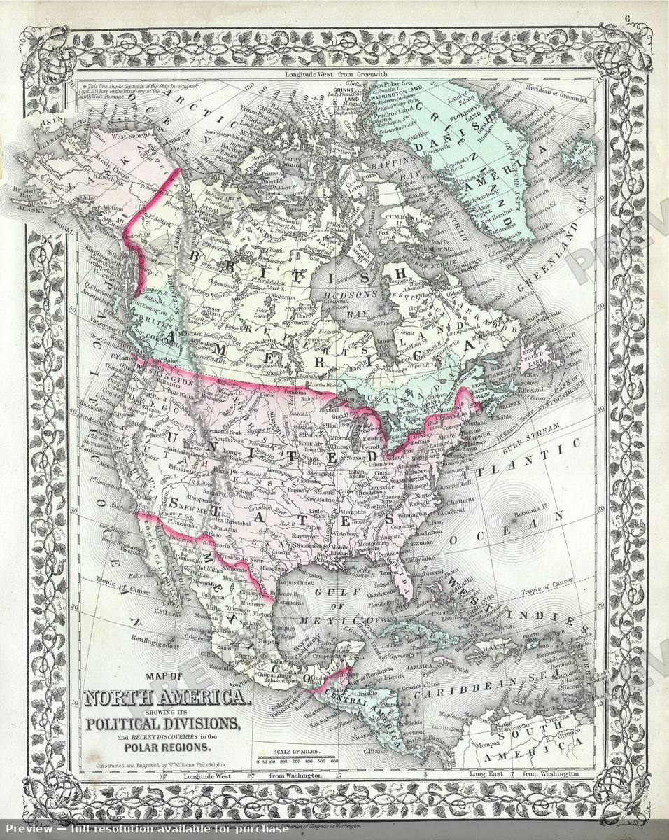 Antique map: Amer North, 1874