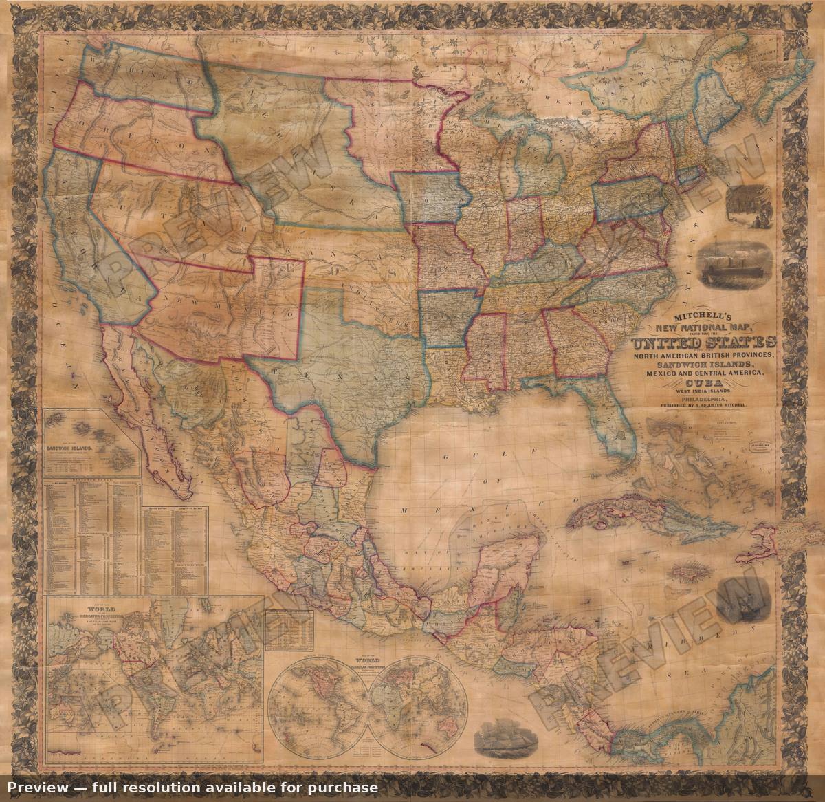 Antique map: Amer North Wall, 1856, 1856