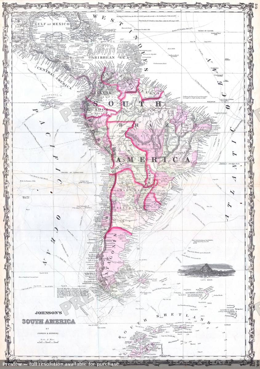 Antique map: Amer South, 1862
