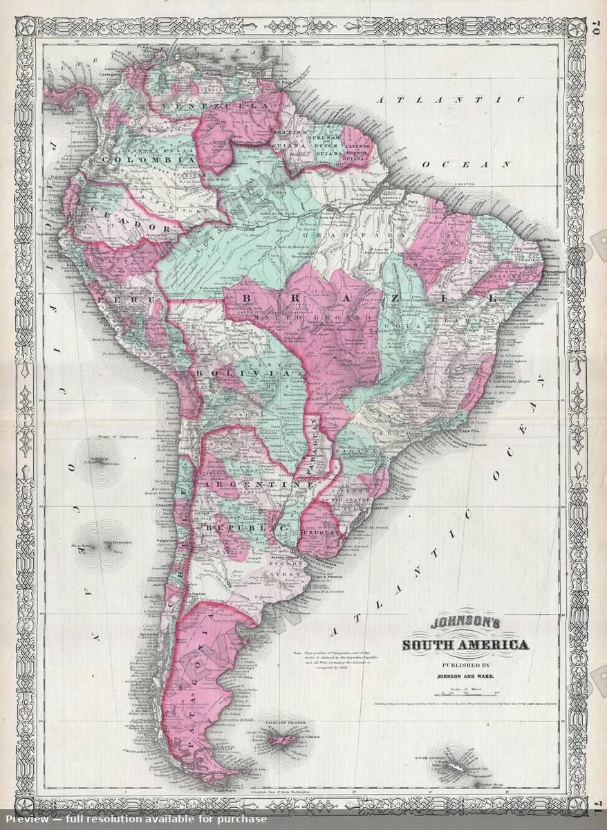 Antique map: Amer South, 1863