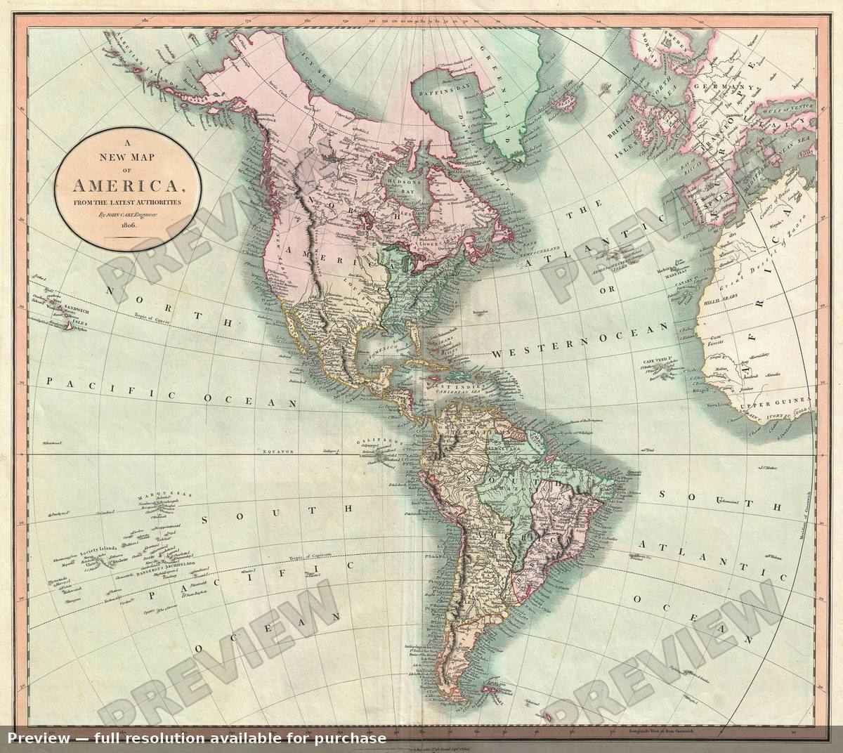 Antique map: America, 1806