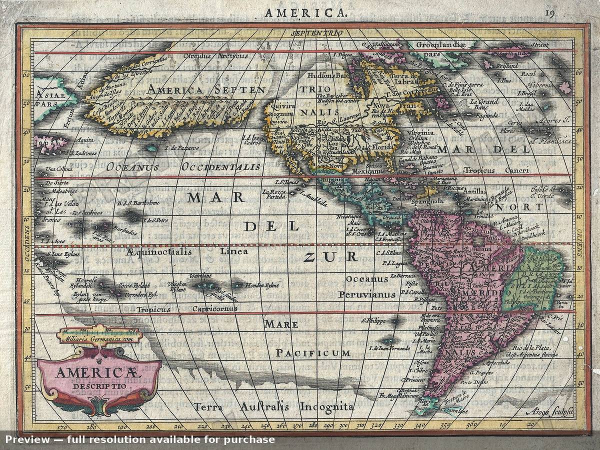 Antique map: America, 1628