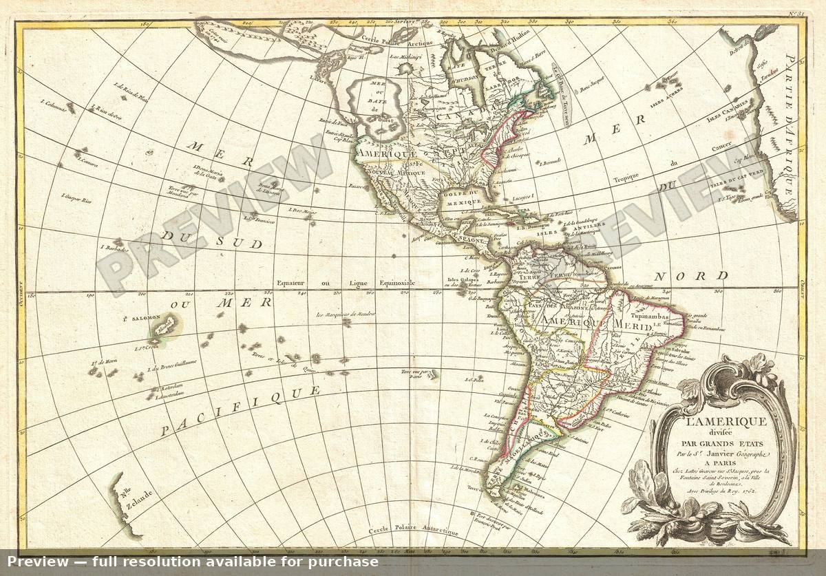 Antique map: America, 1762
