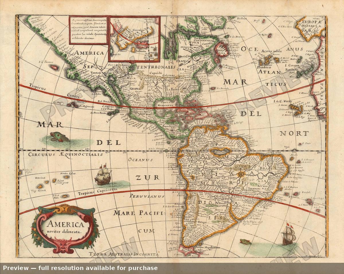 Antique map: America, 1646