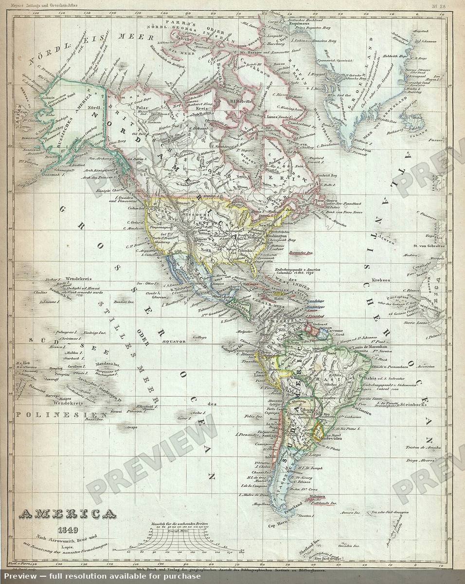 Antique map: America, 1849
