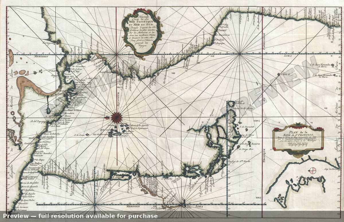 Antique map: America West Coast, 1750