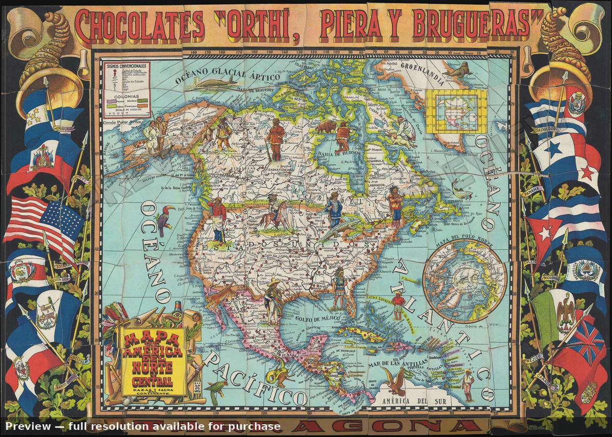 Antique map: Americadel Norte, 1940, 1940