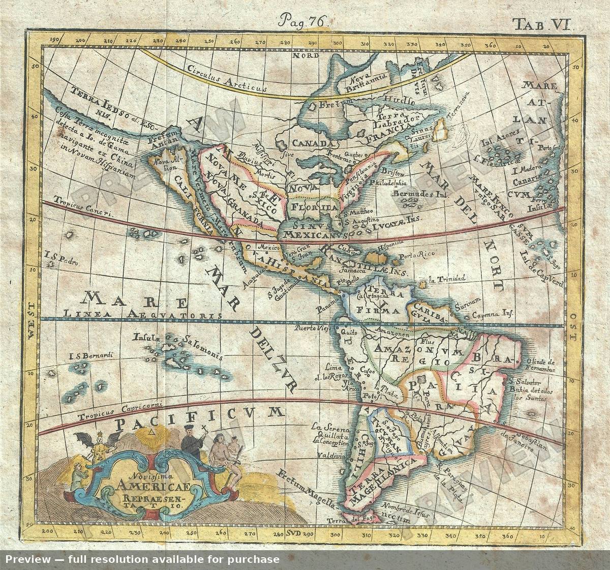Antique map: Americae, 1742