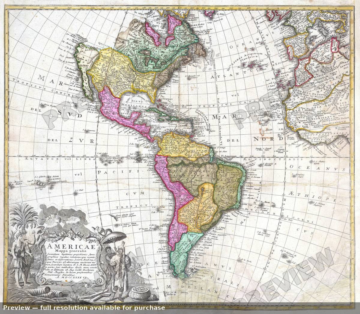 Antique map: Americae, 1746