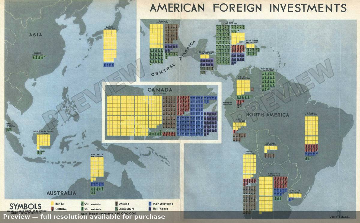 Antique map: American Foreign Investments, 1923, 1923