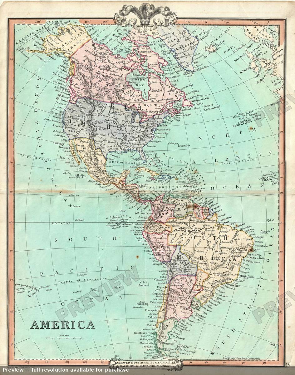 Antique map: Americas, 1850