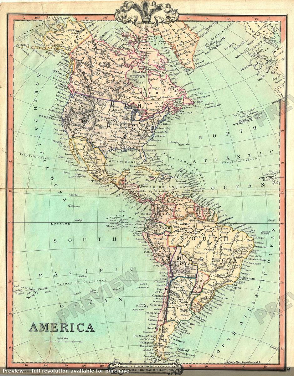 Antique map: Americas, 1853