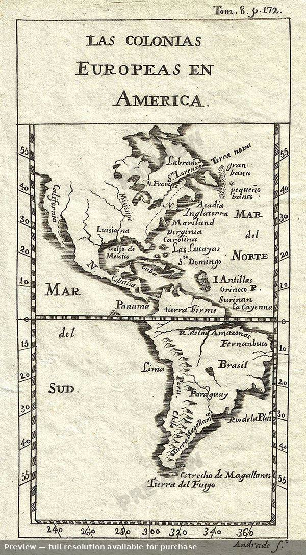 Antique map: Americas, 1754