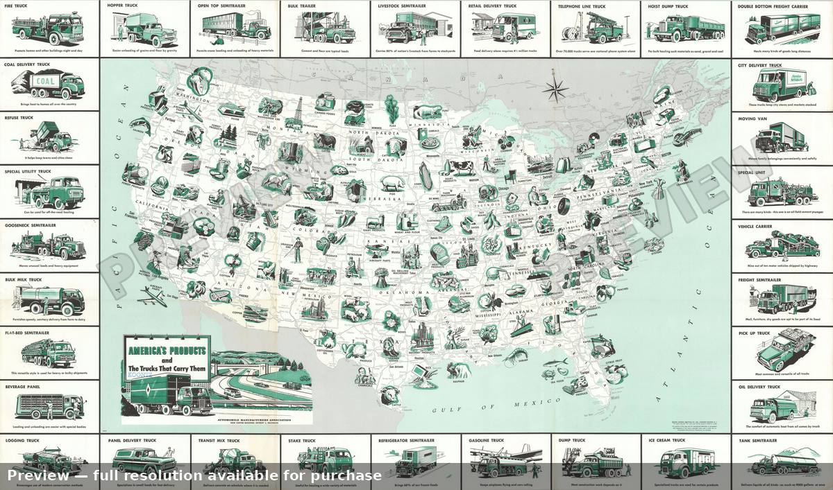 Antique map: Americas Trucks, 1958