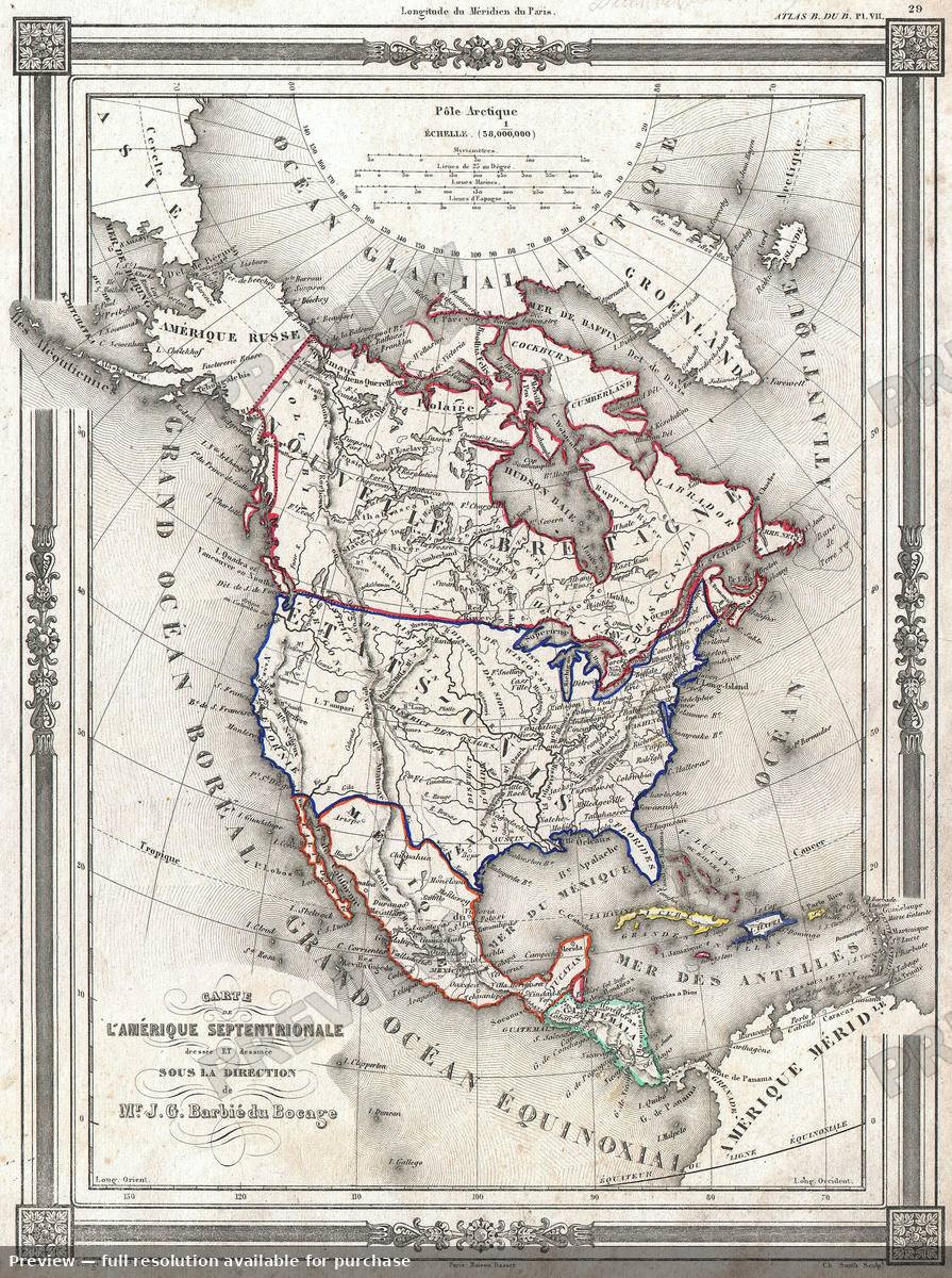 Antique map: Amerique Sept, 1852