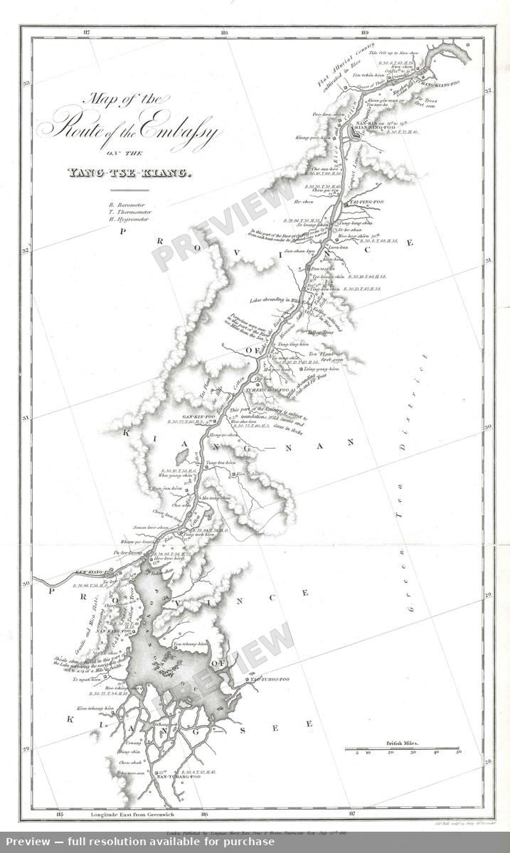 Antique map: Amherst Embassy Yangtze, 1818