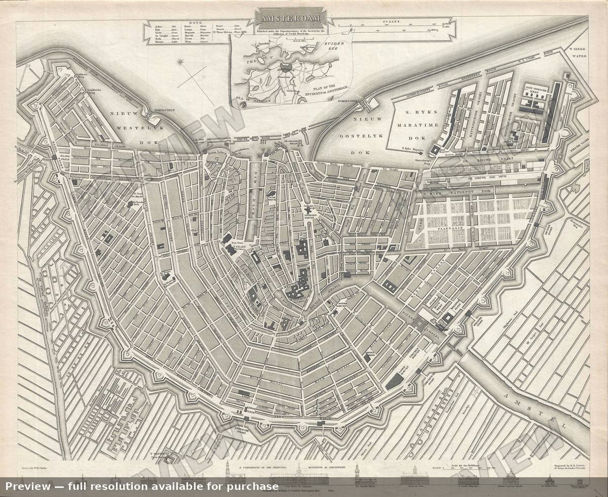 Antique map: Amsterdam, 1835