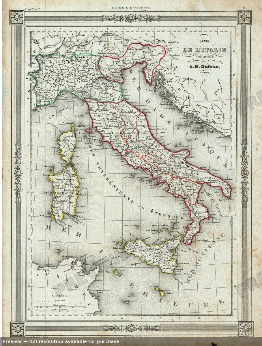 Antique map: Ancient Italy, 1852