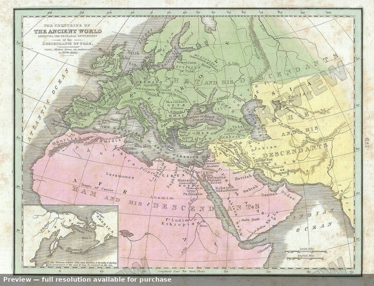 Antique map: Ancient World Noah, 1835