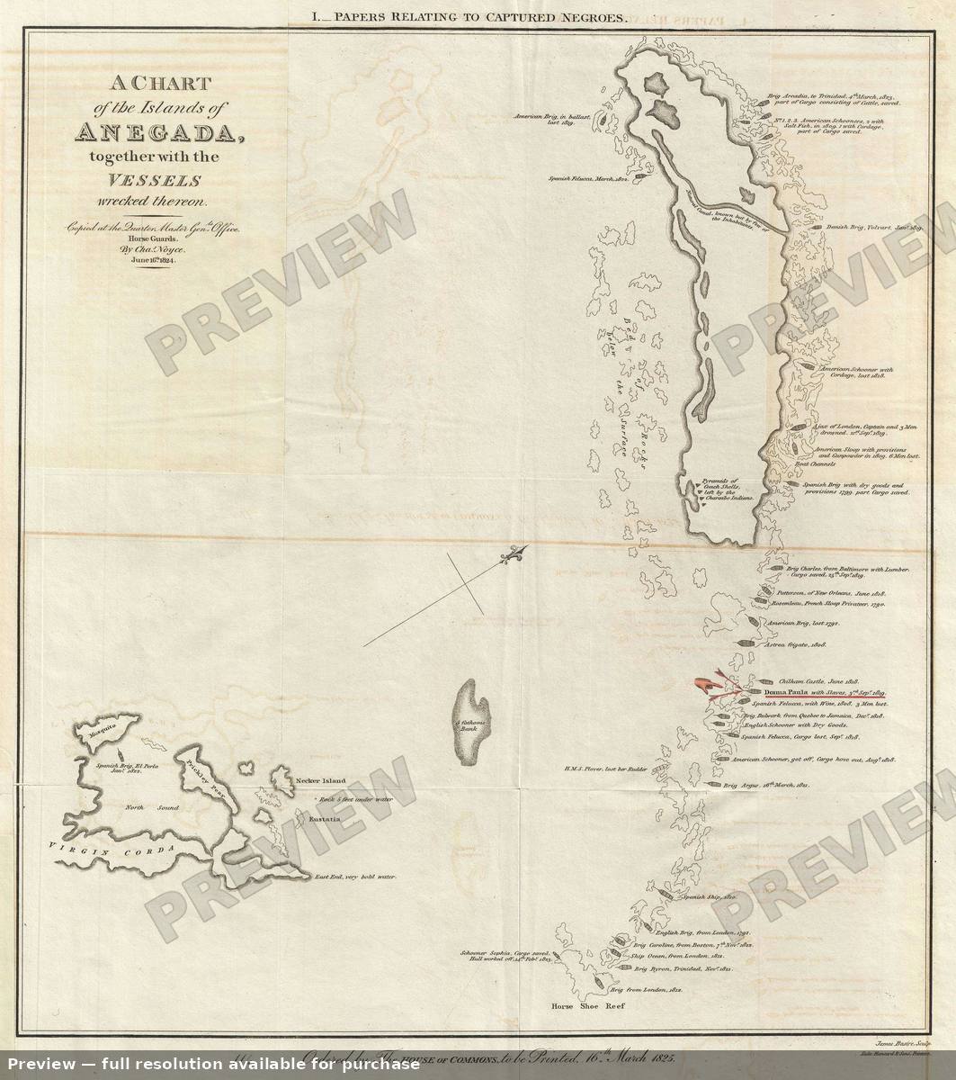 Antique map: Anegada Virgin Islands, 1825, 1825