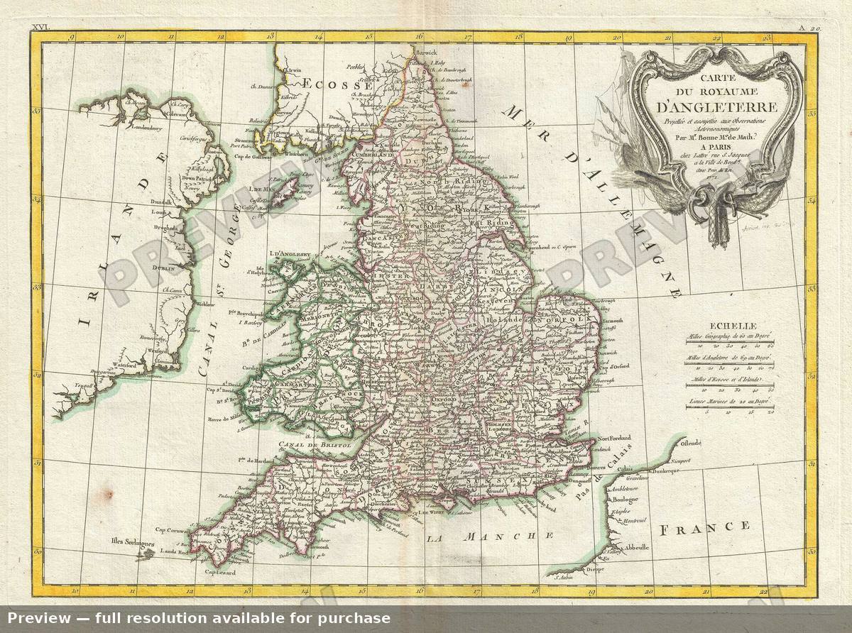 Antique map: Angleterre, 1771