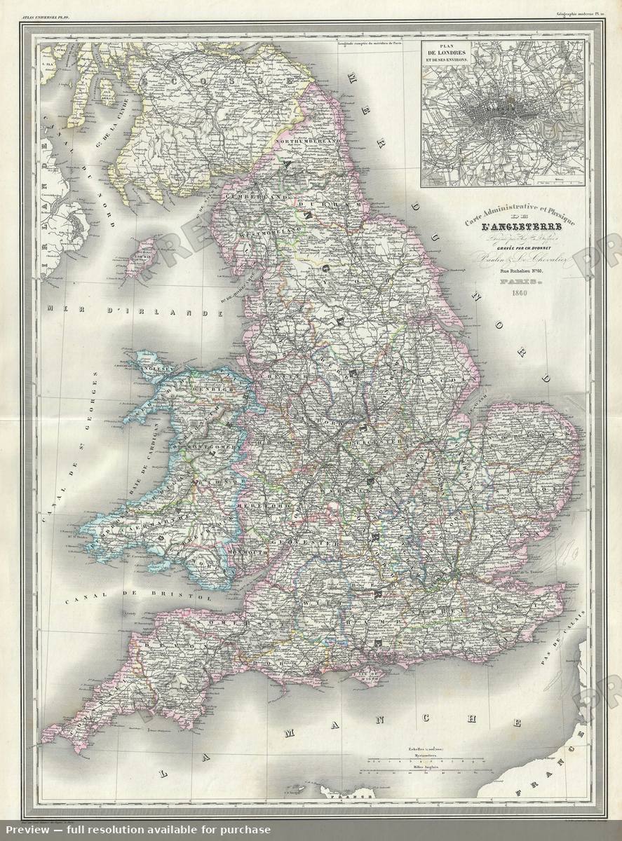 Antique map: Angleterre, 1860