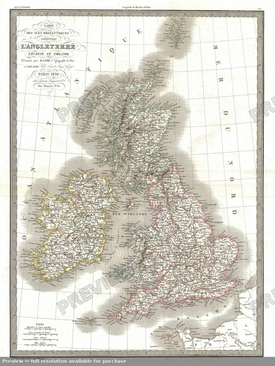 Antique map: Angleterre Ecosse Irlande, 1829