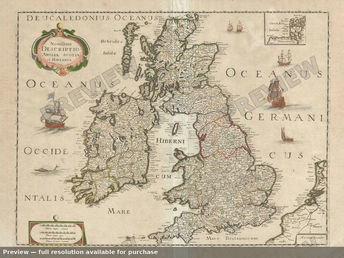 Antique map: Angliae Scotiae, 1650