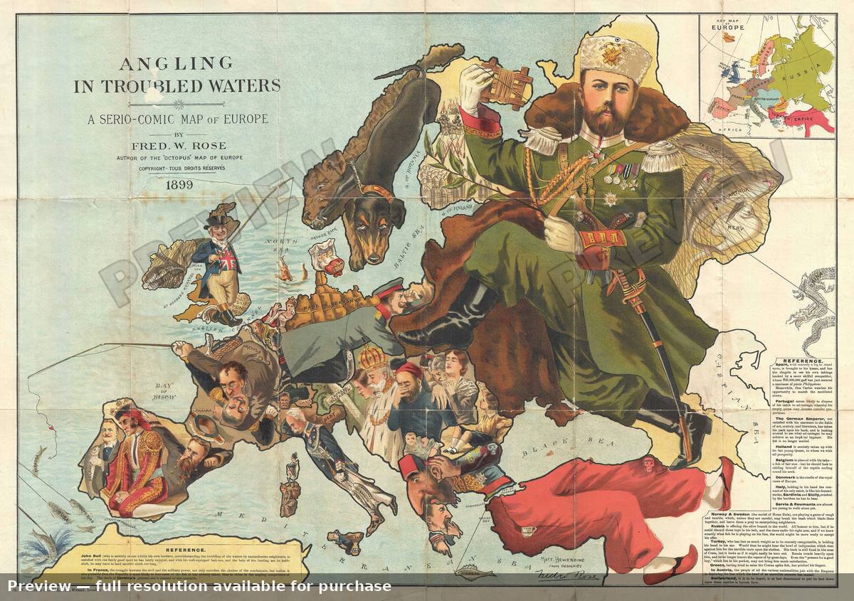 Antique map: Anglingin Troubled Waters, 1899, 1899