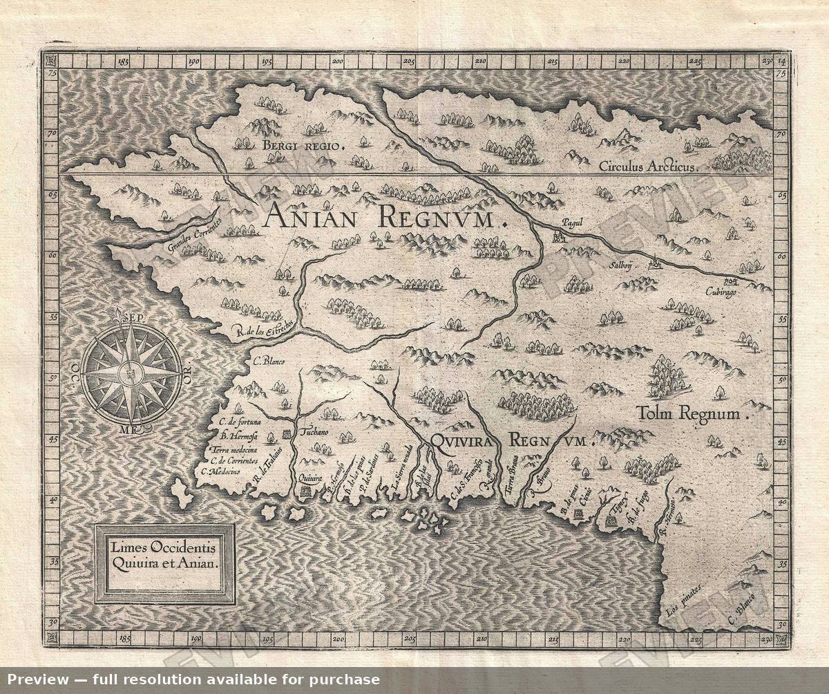 Antique map: Anian Regnum, 1607