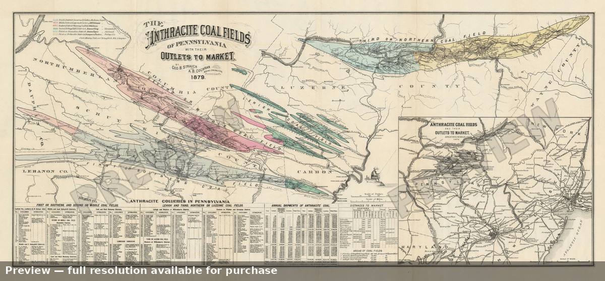 Antique map: Anthracite Coal PA, 1879, 1879