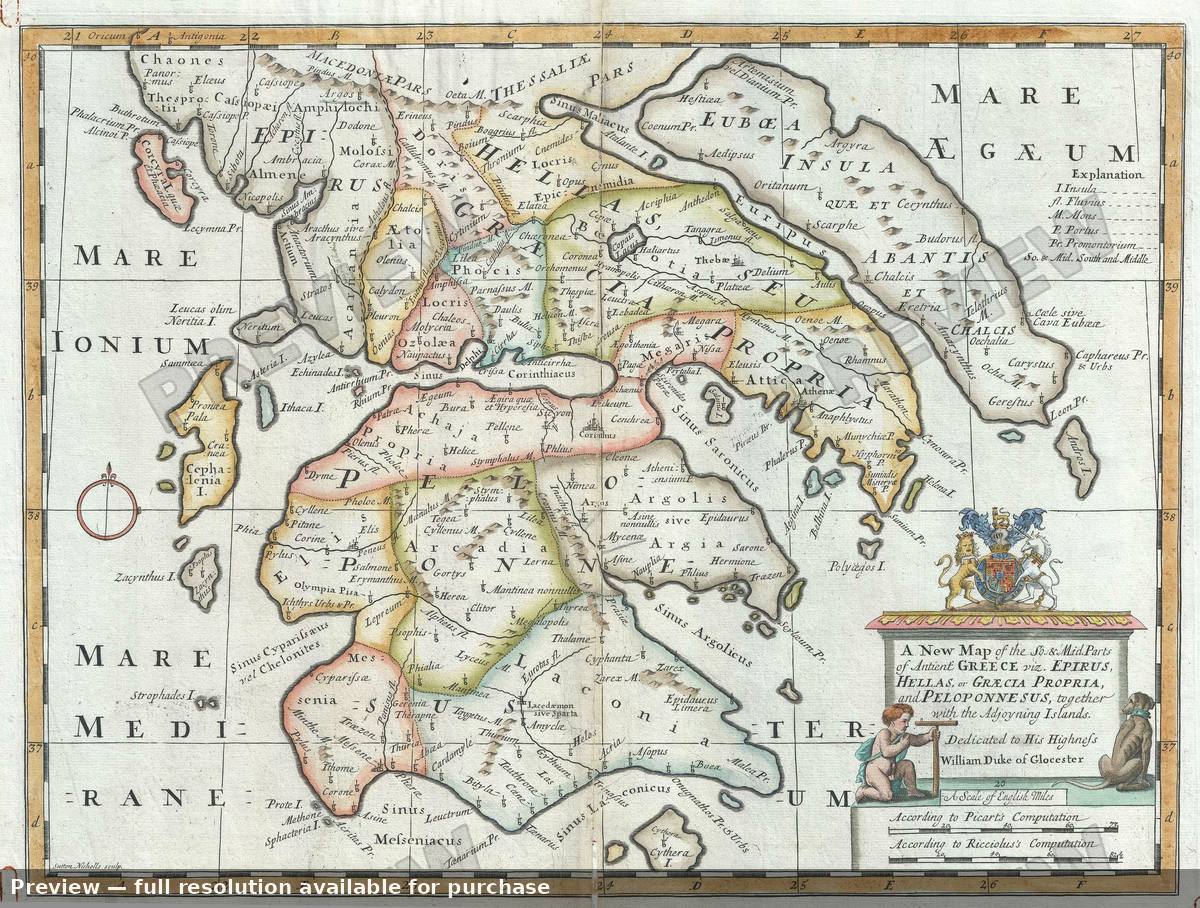 Antique map: Antient Greece, 1712