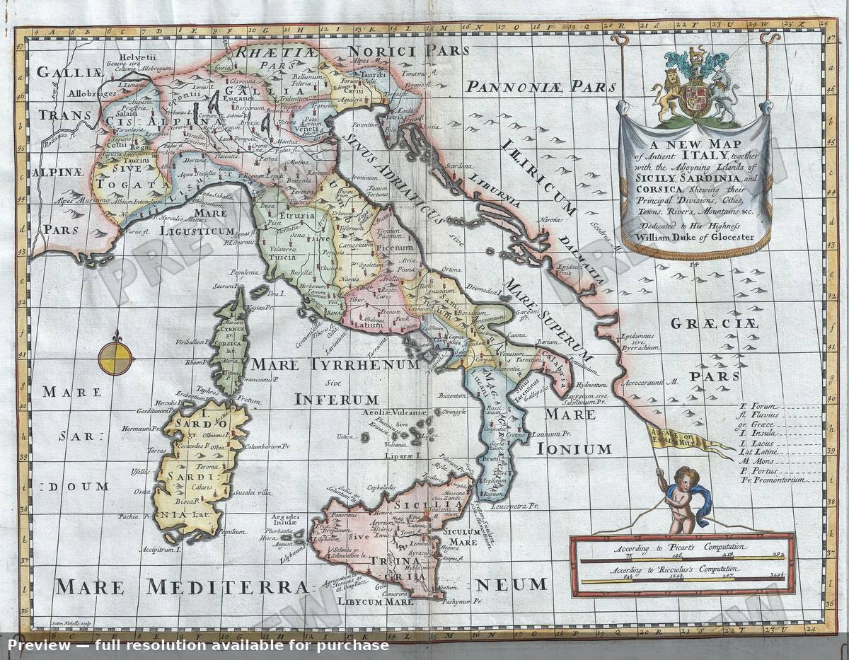 Antique map: Antient Itlay, 1712, 1712