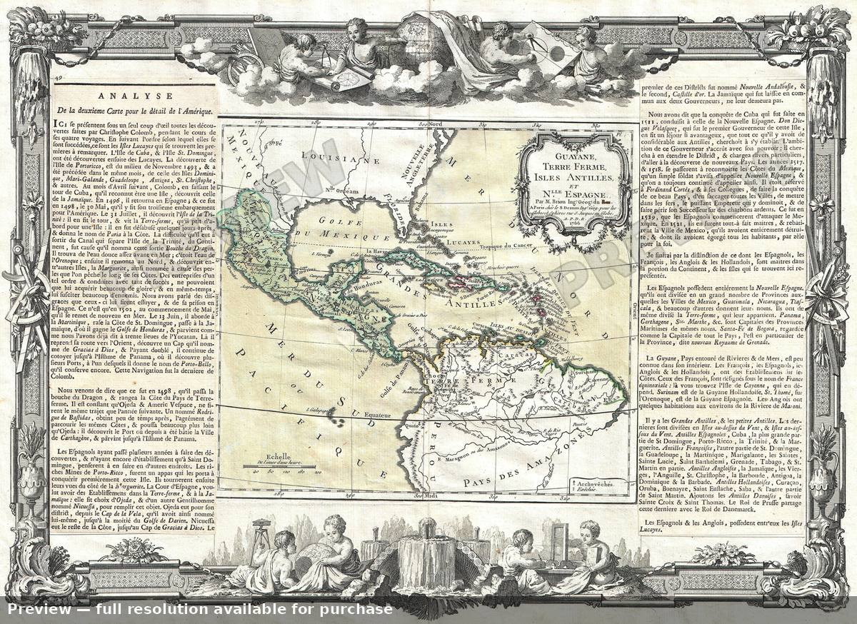 Antique map: Antilles, 1766