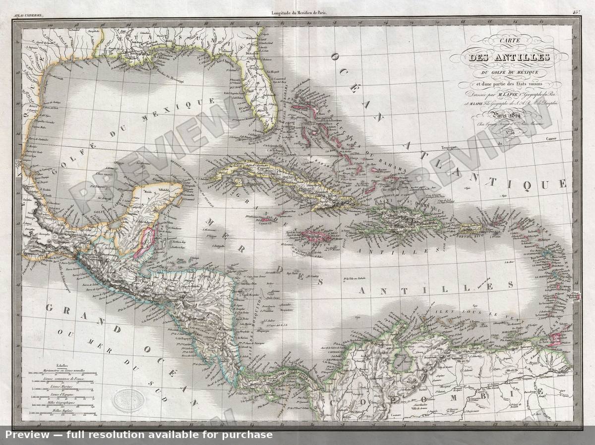 Antique map: Antilles, 1829, 1829