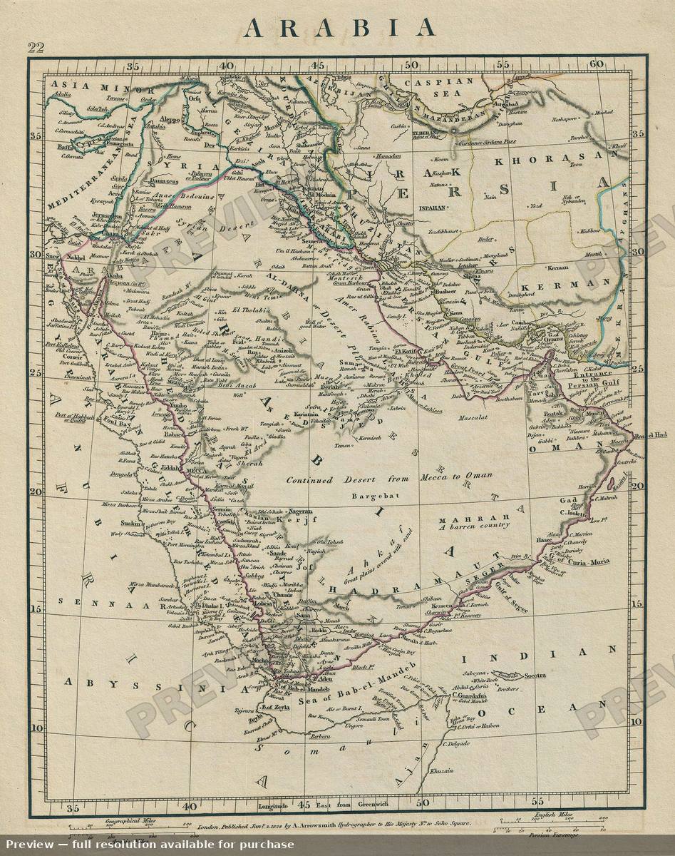 Antique map: Arabia, 1828