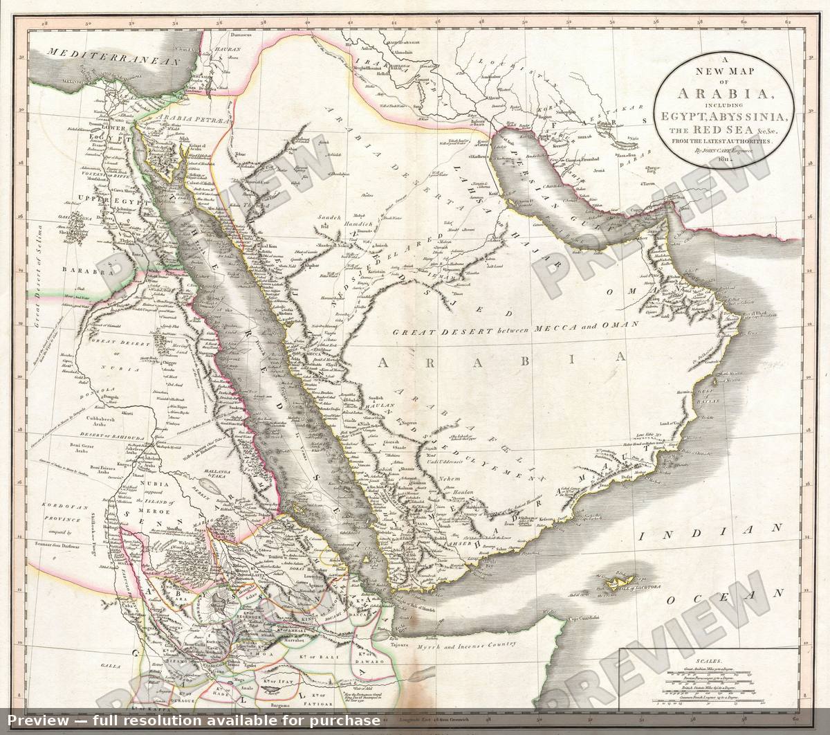 Antique map: Arabia, 1811