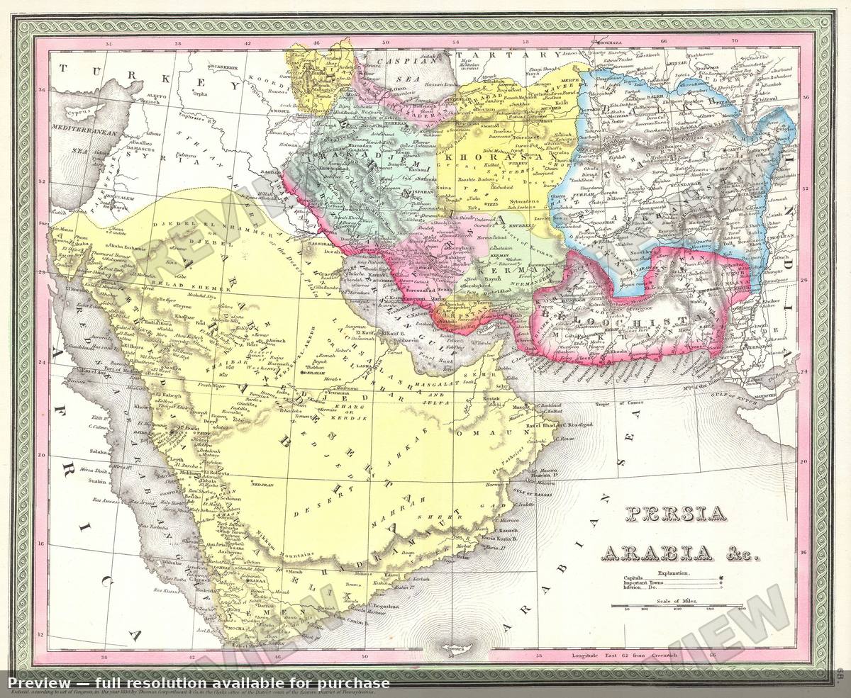 Antique map: Arabia, 1850