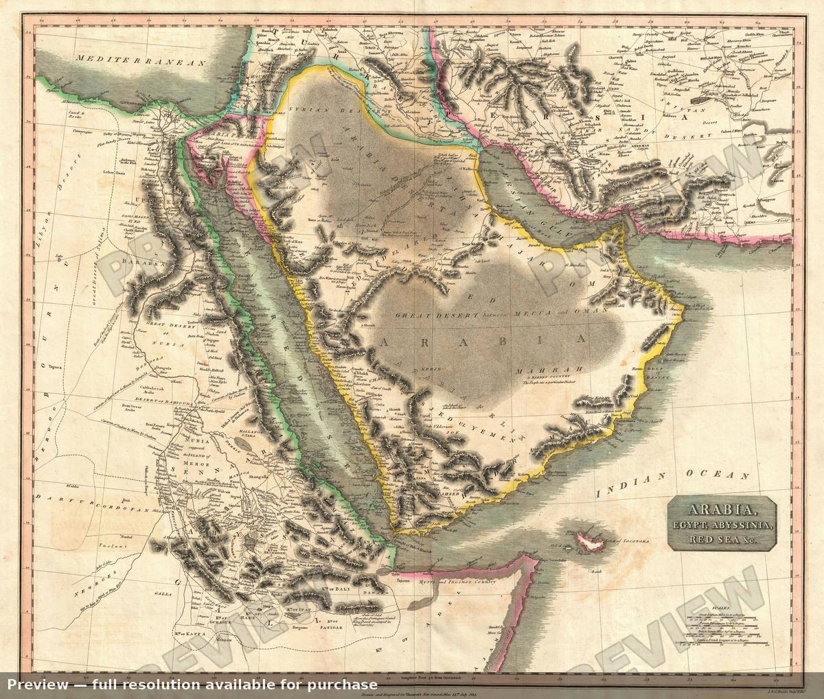Antique map: Arabia, 1814