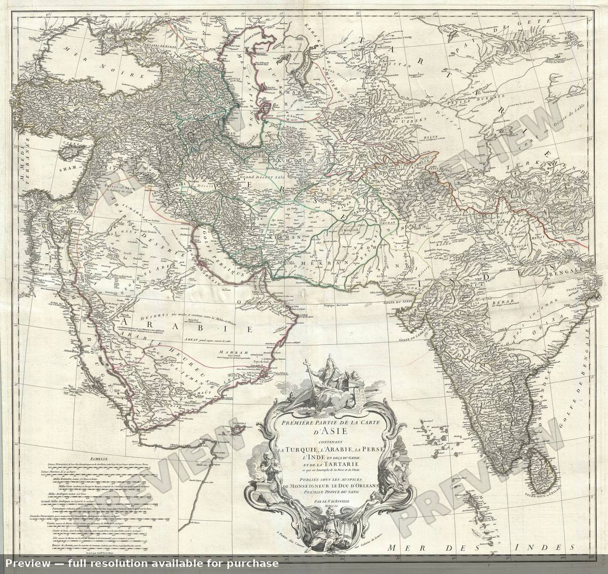 Antique map: Arabia Persia India, 1751