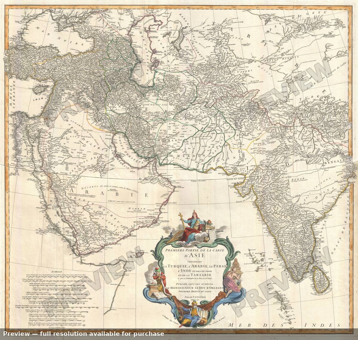 Antique map: Arabia Persia India 3, 1751