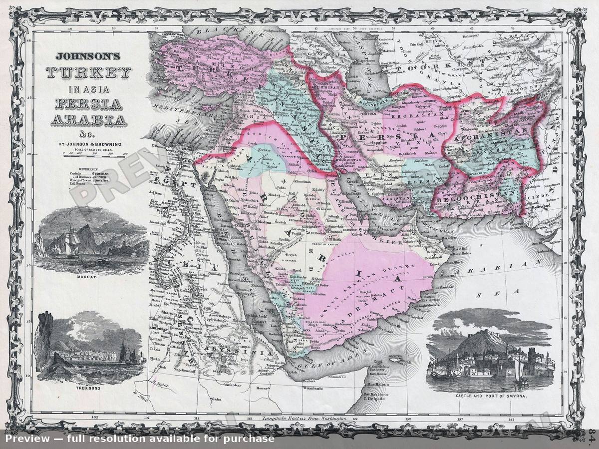 Antique map: Arabia Turkey, 1861, 1861