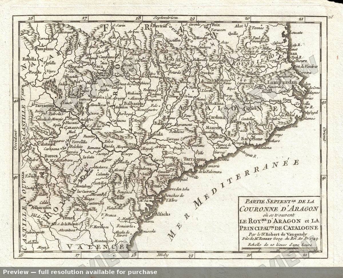 Antique map: Aragon North, 1749, 1749