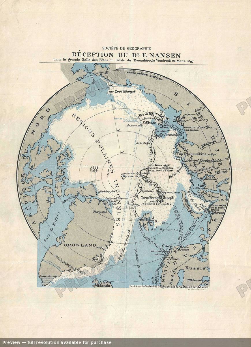 Antique map: Arctic Nansen, 1897