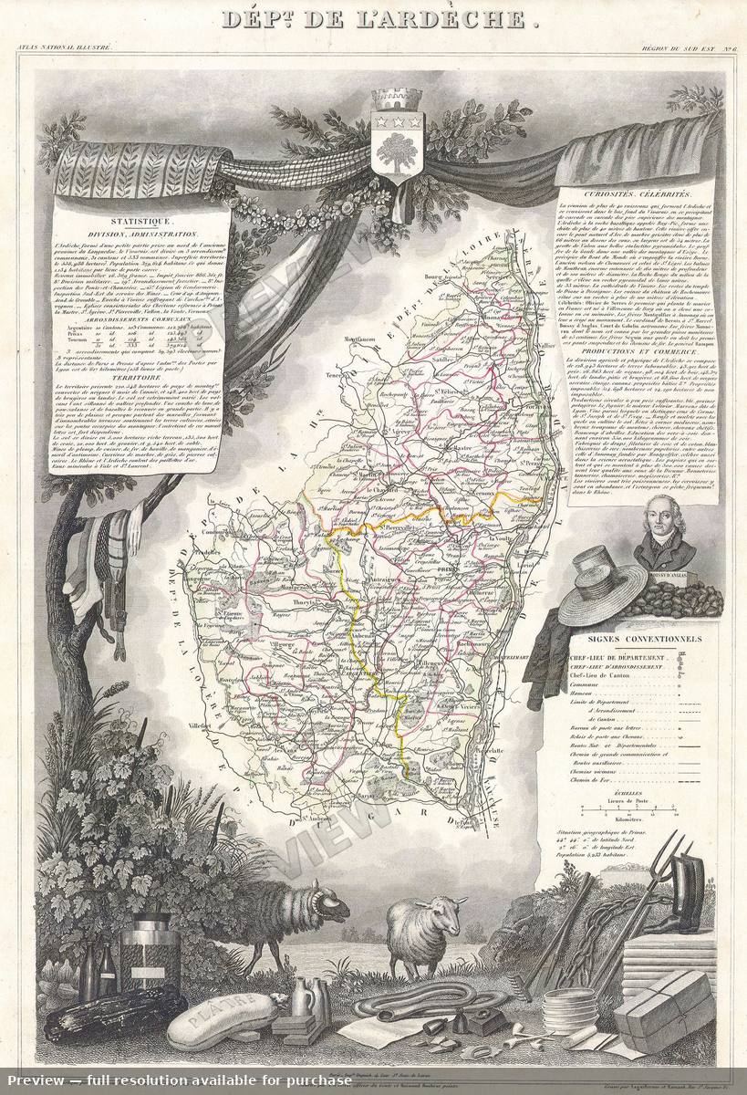 Antique map: Ardeche, 1847